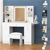 ALFORDSON Tavolo da toeletta con specchio, luci a LED, presa elettrica, 5 cassetti, 2 armadi, 6 ripiani, per camera da letto, spogliatoio, bianco