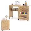 RELAX4LIFE Tavolo da Cucito Pieghevole, Armadietto per Cucito con 5 Ruote, Mensola, Ganci, Contenitori, Porta a Stalla, Mobiletto per Macchina da Cucire Salvaspazio per Soggiorno Casa (NATURALE)