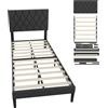 UISEBRT Struttura letto imbottita 90 x 200 cm - Struttura letto con bottoni, rete a doghe con piattaforma con testiera imbottita in similpelle, supporto a doghe in legno, letto matrimoniale per adulti