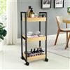 LANTUS Mensola sottile per bagno, salvaspazio, bambù, carrello portaoggetti a 3 livelli su ruote, scaffale in piedi 3 cesti dim. 30L x 20L x 80H cm-Nero