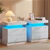 Cubehom Comodino bianco con LED, comodino con 2 cassetti e 16 colori luci, comodino per camera da letto, soggiorno, ufficio, grigio bianco