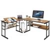 COSTWAY Scrivania Angolare 170 CM, Scrivania per Computer ad Angolo Moderna con Piano Inclinabile, Scaffale Inferiore e Supporto per CPU, Scrivania a Forma di L per Ufficio e Studio (Noce)