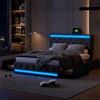 BSCFHCZ Letto imbottito King Size 180x200 cm con LED e Presa USB C, Letto Matrimoniale XL Imbottito con 4 Cassetti Contenitore, Giroletto Moderno in Lino, Testiera Regolabile, Grigio Scuro, Senza Materasso