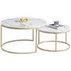 GrandCA HOME Set di 2 Tavolini Rotondi a Incastro con Piano in Finto Marmo, Tavolino da Caffè per Soggiorno, Oro (80x80x45cm e 60x60x35cm)