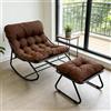 FUOIDYE Poltrona a Dondolo da Esterno, Sedia Dondolo da Giardino con Poggiapiedi, Poltrona da Lettura a Salotto con Cuscino Imbottito, Portata 150kg, Rocking Chair per Terrazza Camera Studio (marrone)
