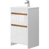 Vicco Set mobili bagno Detmold, Bianco lucido/Rovere dorato 50 cm | 2 pezzi · Mobile sottolavabo · Lavabo