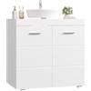 FOREHILL Mobile Sottolavabo per Bagno,Mobiletto Armadietto con Anta Scaffale, Mobiletto da Bagno con 2 Scompartimenti Ripiani Regolabili per Lavandino, 60x31x60cm, Bianco