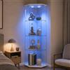 HOOGDLJ Vetrina angolare in vetro con illuminazione a LED, vetrina in vetro, 1 ante, 4 ripiani, vetrina per libri, ufficio, soggiorno (bianco, 1 porta a 4 strati)