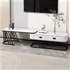 SHARPDO Mobile TV Basso e Lungo 180/140 cm, Design Moderno con Contenitore, Acciaio Nero e Pietra Sinterizzata Effetto Marmo, Stile Minimal per Soggiorno, Bianco