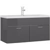 XHNIFBN Mobile sottolavabo con vasca da incasso, grigio lucido, 90 x 38,5 x 46 cm, lavabo in ceramica, 91 x 39 x 18 cm, rubinetto e scarico push-open, con design moderno, set di mobili da bagno per