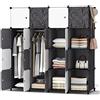 HOMIDEC Armadio Guardaroba Modulare di 16 Cubi, Portatile Guardaroba con 3 Barre per Appendere Vestiti, 35 x 45 cm Scomparti più Profondo Plastici DIY Mobiletto Stanzino per camera da letto