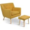IDMarket - Sillón escandinavo LIV con reposapiés de tela amarilla