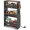 RELAX4LIFE Carrello Portaoggetti Ultra Sottile a 4 Ripiani 13cm/20cm con Ruote 360° e Freni, Salvaspazio e Stretto per Cucina, Bagno (Marrone+Nero, 48x20x81 cm-Prese Multiple)