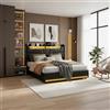 BLSYHDH Letto baule 160x200,letto imbottito idraulico letto cassapanca in legno con LED y testiera e rete a doghe, letto matrimoniale con ripostiglio (Nero+PU-A, 160x200)