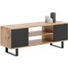 KOBI Mobile TV Focus 135 | Stile loft su gambe in metallo | Mobile TV per soggiorno e sala da pranzo (rovere dorato - nero)