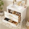 Lcoho Bagno bianco Mobili da bagno autoportante con 2 cassetti e vano aperto, pannello MDF di alta qualità con laccatura, manici dorati, senza rubinetto e scarico (bianco+oro)