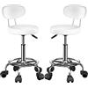 Rcynview 2x Bianco Sgabello Regolabile in Altezza Sedia Girevole con Rotelle e Schienale, Sgabelli Bar in Pelle PU Sgabelli Cucina Moderni Design per Casa Ufficio Studio Medico Massaggi Estetista Salone