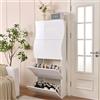 Shally Dogan Scarpiera Ondulata in Legno con Finitura Lucida Bianco, Porta Scarpe Salvaspazio con Ante a Ribalta Doppia Profondità, Portascarpe Slim per Ingresso, Cameretta, Soggiorno (4 Ante)
