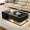 BTM Tavolino Basso da Salotto Moderni con Luminosa a LED, Tavolino Vetro Rettangolari, Tavolinetto da Salotto, 100 cm Nero Lucido