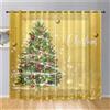 Hiseng 2 Pezzi Tende Voile Trasparente Interni Decorativi Albero di Natale Sheer Tenda per Camera da Letto Finestre Porta Cucina Soggiorno, Semi Trasparente Tende (140x244cm,Natale d'oro)