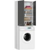 BDW - Mobile Per Lavatrice, Scaffale Multiuso - 2 Ante - Contenitore, Alto 180cm - Lavanderia - bianco/grigio