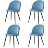 BenyLed Set di 4 Sedie da Pranzo Scandinave, Sedie da Cucina in Velluto, Sedie Imbottite Cucina con Gambe in Metallo (Blu/Nero Piedi)