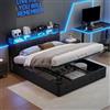 Yeutre Letto Contenitore 140x200 con LED e Porte USB, Letto a 2 Piazze con Cassetto e Testiera, Letto Matrimoniale Imbottito per Adulti e Adolescenti (senza Materasso) (PU Nero, 140 x 200 cm)