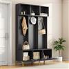 MSMOK Set appendiabiti con panchina, multifunzionale, portaoggetti aperto, 6 ganci e piedi dorati, adatto per corridoio, soggiorno, nero, B120/D23,5/H191,5 cm