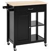 HOMCOM Carrello da Cucina in Legno con Cassetto e Ripiani 83x45x88cm Nero