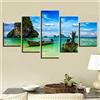 Mndeco Quadro Moderno 5 Pezzi Barca Quadro su Tela Canvas Quadri Moderni per Soggiorno Camera da Letto Cucina Decorazione da Parete, 200x100cm Senza Telaio