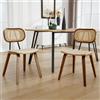 Ya-Home Set di 2 Sedie da Pranzo in Rattan Sedie da Cucina con Cuscino in Ecopelle Sedia da Salotto Imbottite con Gambe in Legno Design Retrò per Sala da Pranzo/Soggiorno