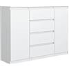 meble masztalerz Cassettiera Bianco Opaco 140 cm - 4 cassetti e 2 ante - 138,6 x 101,5 x 39 cm - Cassetti Senza Maniglie - Cassettiera Camera da Letto