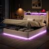 Zorvani Letto matrimoniale 140 x 200 cm, Letto contenitore matrimoniale con presa USB & LED, letto idraulico, letto una piazza e mezza con base a doghe, Velluto