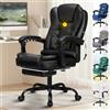 ALFORDSON Sedia Scrivania Ergonomica con Massaggio, Sedia Ufficio con Supporto Lombare e poggiapiedi, Poltrona Girevole ad Altezza Regolabile per Ufficio e Studio Sala Riunioni, Similpelle(Nera)