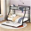 Moimhear Letto a castello, letto in metallo con letto estraibile, con scala su entrambi i lati per bambini, adolescenti, adulti, facile da montare, 90 (140) x 200 cm (nero), WX000124