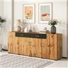 Merax Credenza moderna con 4 ante e 2 cassetti, armadietto portaoggetti con molto spazio, buffet per sala da pranzo, soggiorno, cucina, marrone, 208 x 39,5 x 80 cm