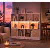 Amveya Libreria Bianca Lucida con Luci LED, Grande Divisorio Ambiente per Soggiorno, Scaffale Moderno a Terra con 11 Vani e 2 Cassetti in Tessuto, Mobiletto Basso, 126x30x100 cm