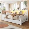 Trdlpyn Divano Letto 90x200cm con letto Estraibile, Letto Singolo con Striscia LED Dimmerabile e Porta USB e 3 Ripiani Integrati, Struttura in pino, Bianco
