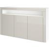 Vladon Madia Valencia, mobile a 3 ante e 1 scomparto aperto, bianco opaco/grigio sabbia lucido/grigio sabbia lucido (155 x 92 x 40 cm)
