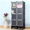UISEBRT Sistema di scaffali per guardaroba a 8 cubi - In plastica - Da assemblare - Con porta e scarpiera - Per vestiti, libri, giocattoli - 105 x 35 x 140 cm - Nero