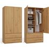 CDF Armadio Camera da Letto 90 cm Larghezza - con 2 Ante e 2 Cassetti Armadio Ingresso Due Ante Guardaroba Salvaspazio Appendiabiti con Porta Mobile per Cameretta dei Bambini Rovere Artisan