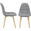 [en.casa] Set di 2 Sedie da Sala da Pranzo Sedie Monoscocche Imbottite con Rivestimento e Gambe in Legno di Faggio Schienale Ergonomico per Cucina Soggiorno Studio - Grigio Chiaro