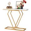 LIFEZEAL Tavolo consolle con piano in finto marmo, tavolo d'ingresso moderno, struttura in metallo a forma di diamante, finitura dorata, 100 x 29,5 x 80 cm, per corridoio, ingresso, soggiorno