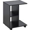 HOMCOM Tavolino da Salotto a C con 2 Ripiani Aperti e 4 Ruote Girevoli, in Truciolato, 45x35x58cm, Nero