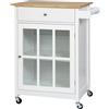 HOMCOM Carrello da Cucina con Cassetto 4 Ruote 67x48x86.5 cm Bianco | Ripiano Regolabile, Portasciugamani Laterale, Piano in Legno di Gomma, per Soggiorno e Cucina
