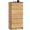 AKORD Cassettiera K60 con 6 Cassetti | Credenza Alta | Moderna Mobiletto per Soggiorno Sala da Pranzo Camera da Letto Corridoio Bagno | Armadio Cameretta | 60x130x40 cm, 43kg | Rovere Artisan