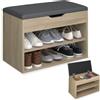 tectake® Scarpiera salvaspazio slim, Comoda Seduta Imbottita, Panca Portascarpe, Scarpiera ingresso con Ripiani Aperti, mobile porta scarpe - 60 x 30 x 43,5 cm - Legno Chiaro/Rovere Sonoma