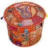DK Homewares Ottomane Pouf Indiano Rotondo Rivestimento Patchwork Arancione Ricamato mobili in Cotone poggiapiedi Pouf Decorativo poggiapiedi Pouf | (16x16x13 Pollici / 40 cm) | Solo Copertura