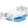 leomark letto per bambini in legno 140x70 cm, SMART lettino con cassetto, materasso e telaio, stampa colorata UNICORNO, mobili per bambini, attrezzatura stanza per bambino