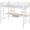 Azkoeesy Letto a Soppalco Singolo per Cameretta Struttura in Metallo Resistente con Scrivania e 4 Librerie, 90x200 cm, per Adolescenti e Adulti